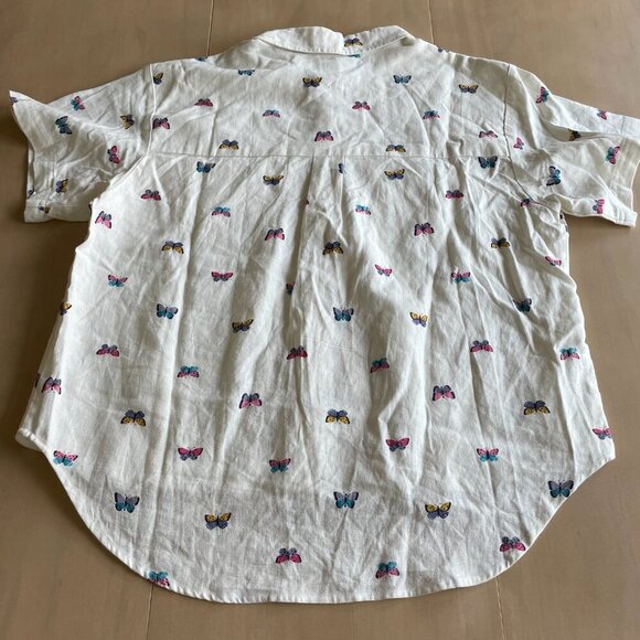 NEW Rae Dunn Linen Blend Butterfly Short Sleeve Collared Button Down Shirt, XL - Picture 7 of 9